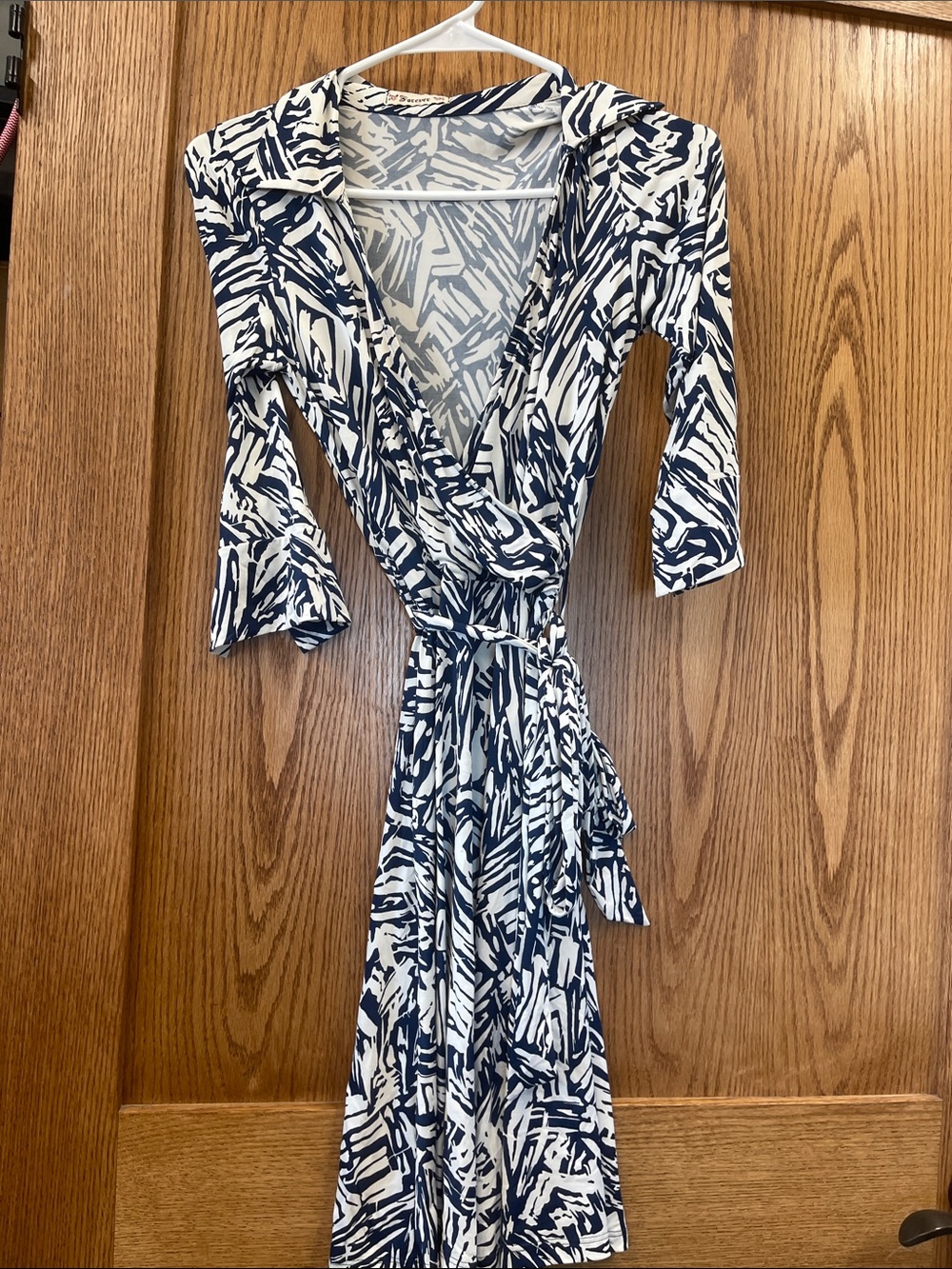 Forever 21 Navy and White Abstract Wrap Midi Dress